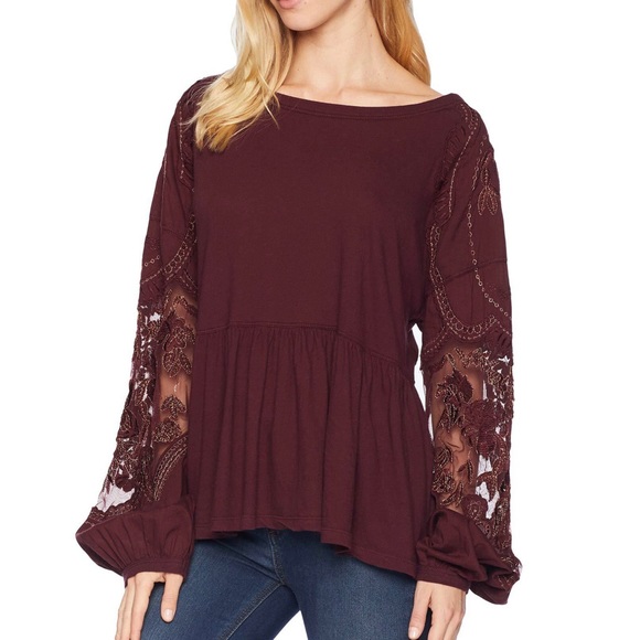 Free People Tops - SOLD Free People Penny Tee Wine NWT